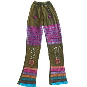 90’s Y2K PANTS EMBROIDERED COLORFUL SZ XS BOHO HIPPIE PATCHWORK AESTHETIC CORE